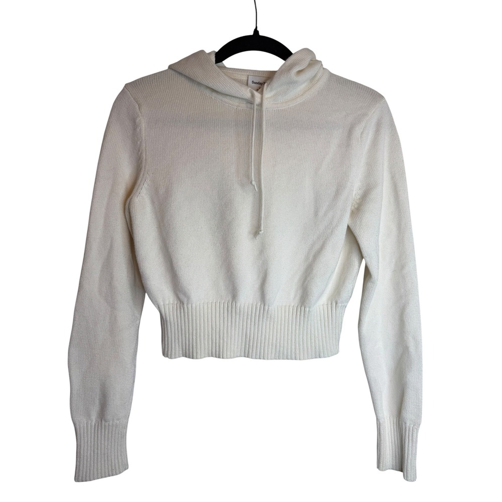 Aritzia Sunday Best White Knit Cropped Hoodie Sweater Womens XS